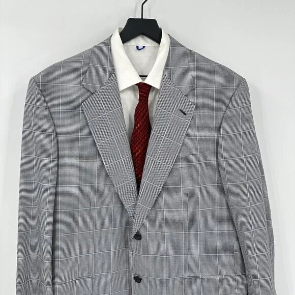 jacket blazer sport coat wool silk plaid gray made in italy 46L